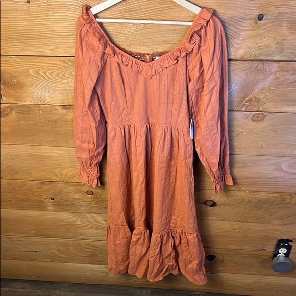 Lost + Wander Women’s Smocked Off-Shoulder Sundress MIDI Long Sleeve Rust Boho S - Picture 1 of 12